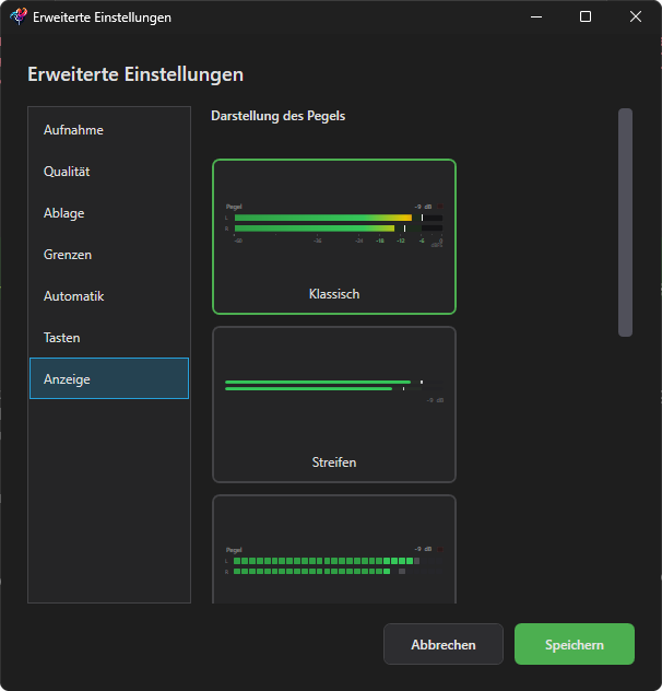 Die erweiterten Einstellungen von RecSimple